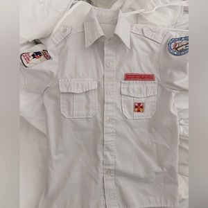 Vietnamese school church uniform white button up w/ sowed on patches